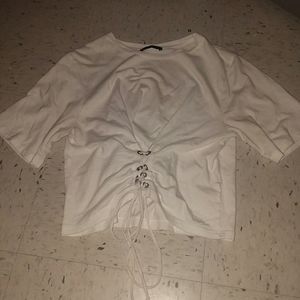 White short sleeve lace up tee shirt